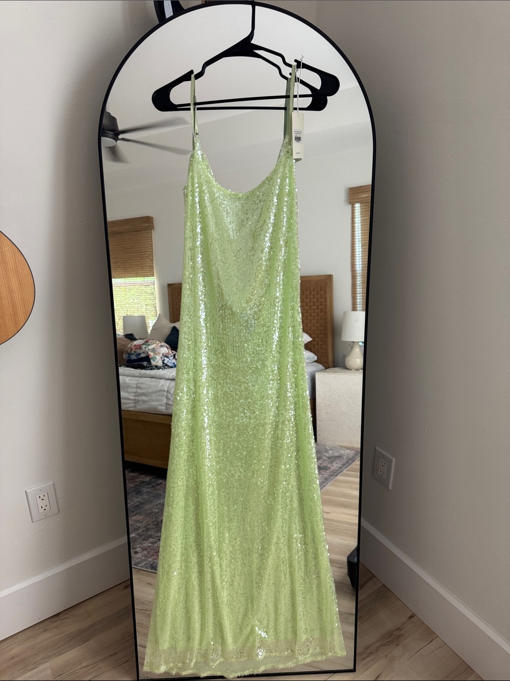 Peppermayo Sequined Slip Dress in Light Lime Green